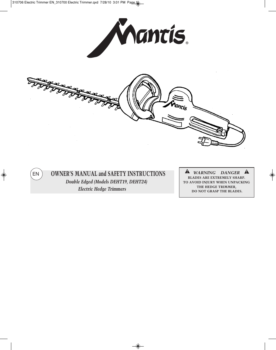 Mantis DOUBLE EDGED DEHT19 User Manual | 12 pages