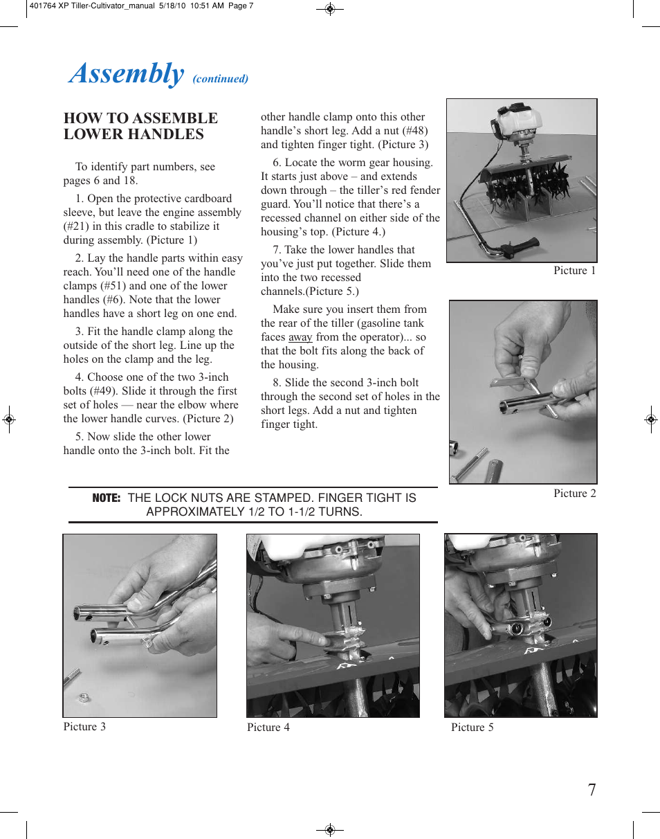 Assembly, How to assemble lower handles | Mantis CULTIVATOR 401764 XP User Manual | Page 7 / 20