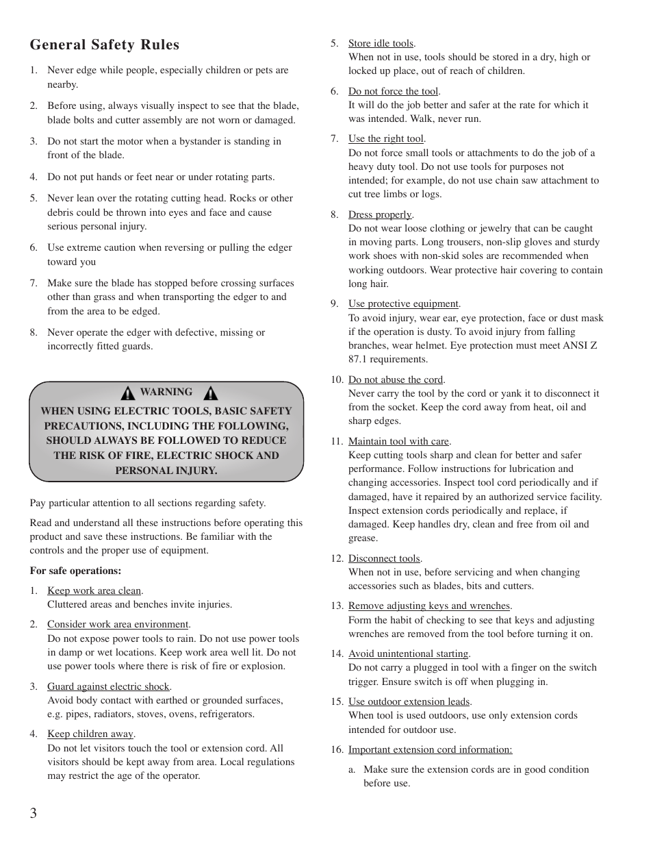 3general safety rules | Mantis "E" System User Manual | Page 4 / 14