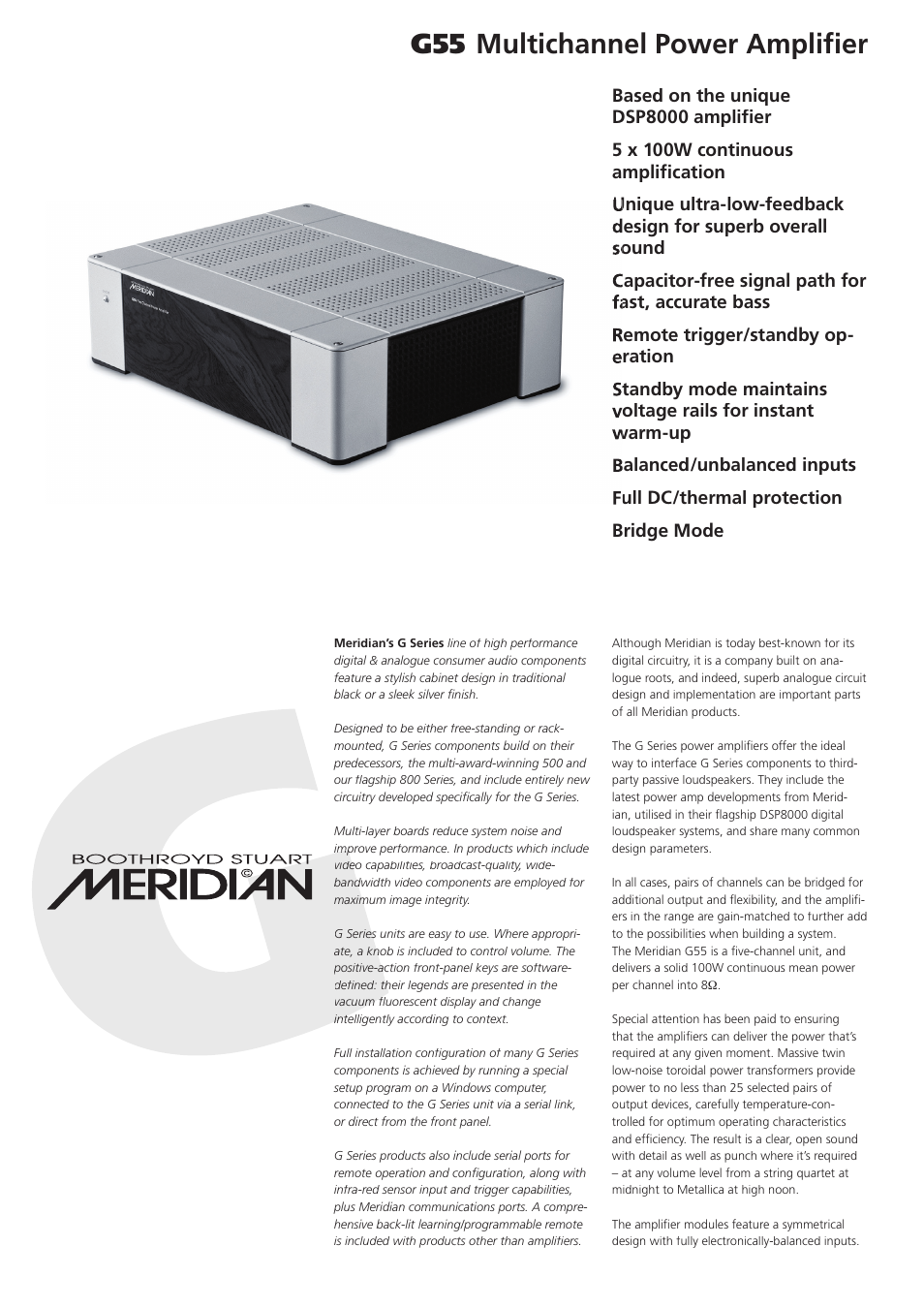 Meridian America Multichannel Power Amplifier G55 User Manual | 2 pages