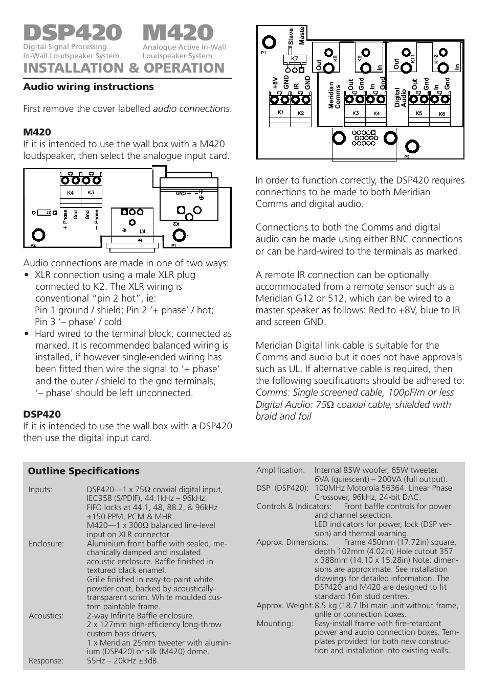 Dsp420, M420, Installation & operation | Meridian America DSP420 User Manual | Page 7 / 8