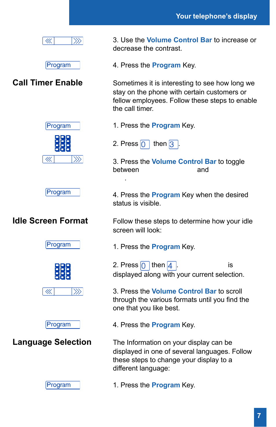 Call timer enable, Idle screen format, Language selection | Meridian America M2008HF User Manual | Page 13 / 52