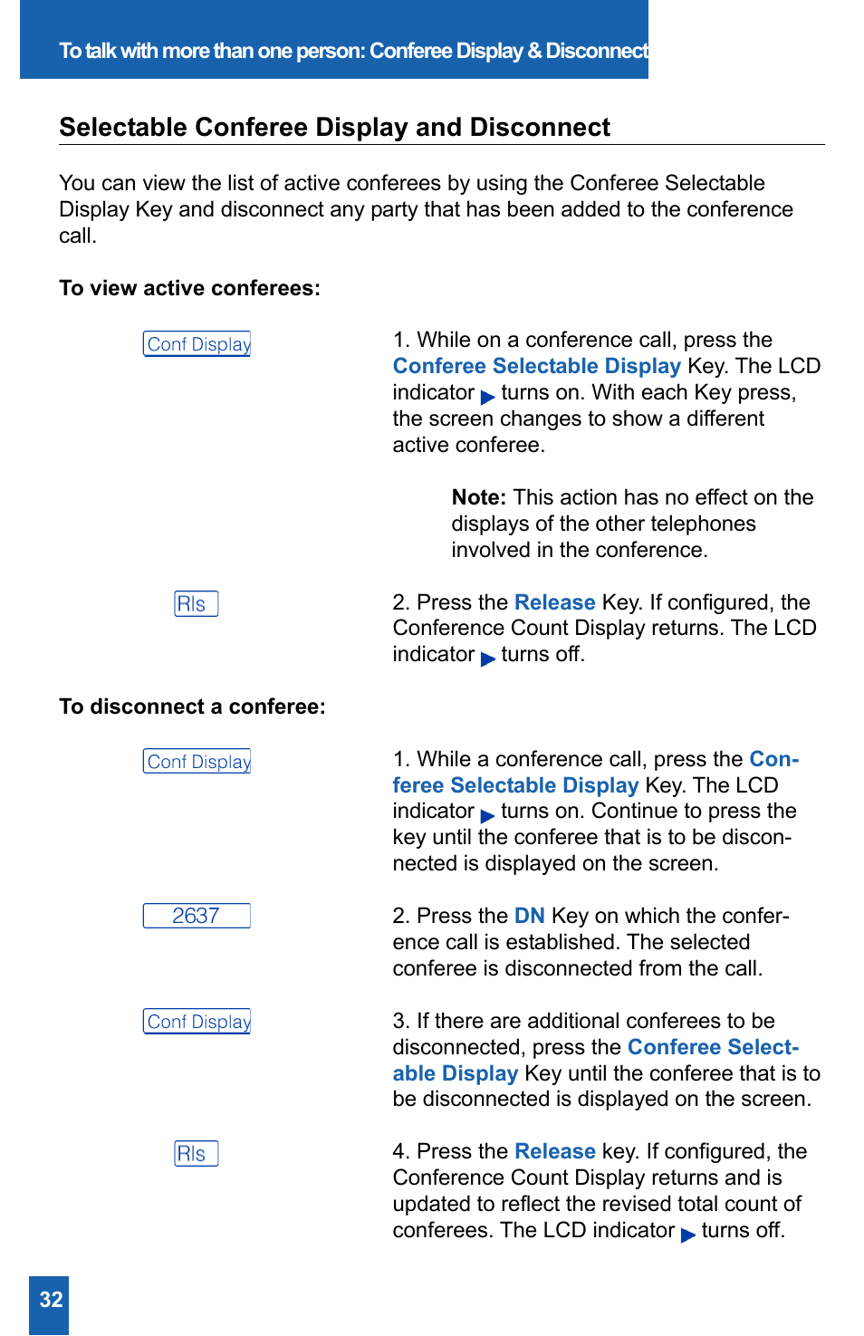 Selectable conferee display and disconnect | Meridian America M2008HF User Manual | Page 38 / 52