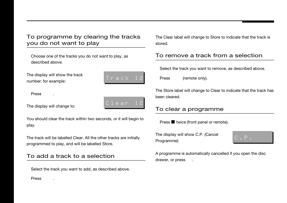 Adding a track, Clearing, Removing a track | Specifying tracks not to play | Meridian America 588 User Manual | Page 19 / 41