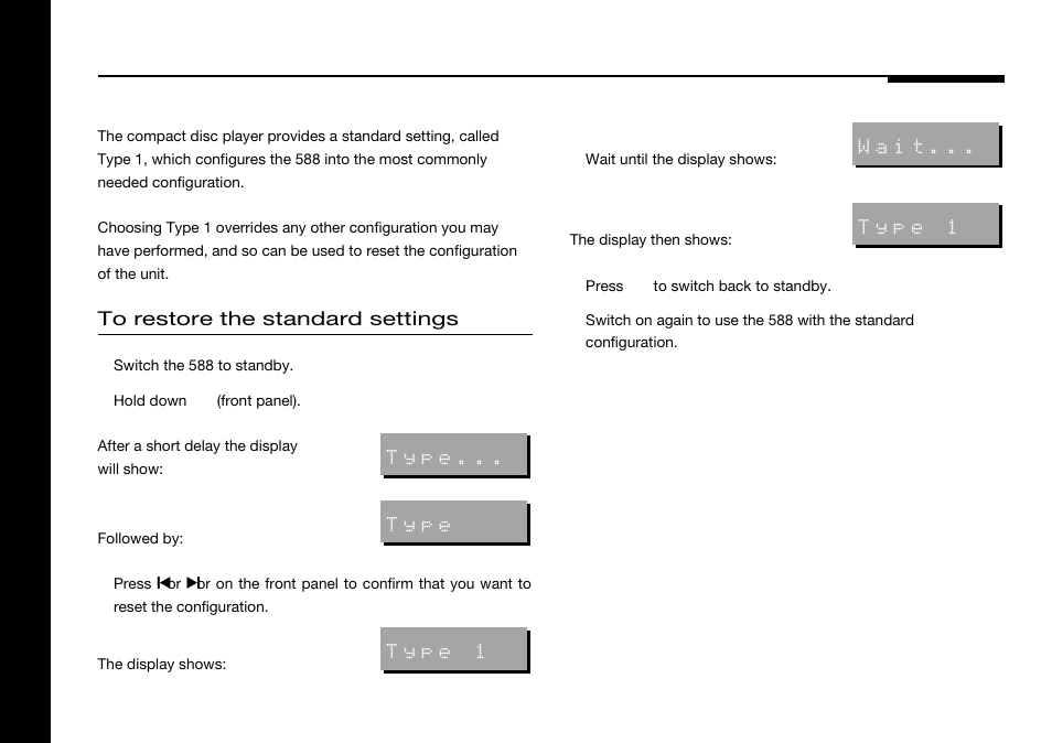 Choosing standard settings, Standard settings, Restoring | Meridian America 588 User Manual | Page 31 / 41