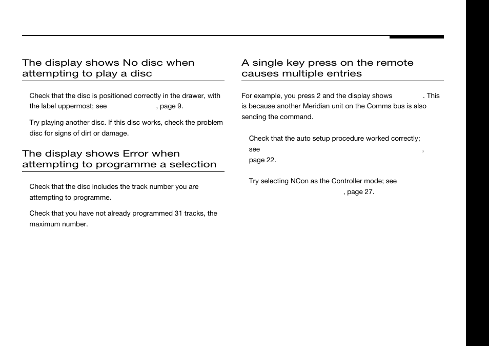 Error display, No disc display | Meridian America 588 User Manual | Page 36 / 41