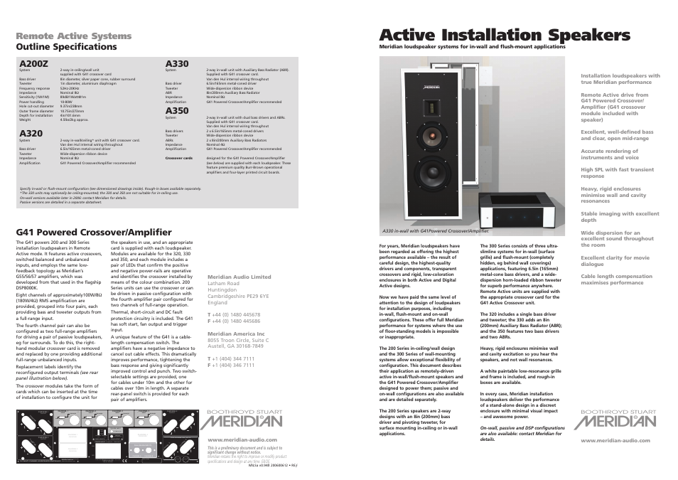 Meridian America BOOTHROYD STUART A320 User Manual | 2 pages