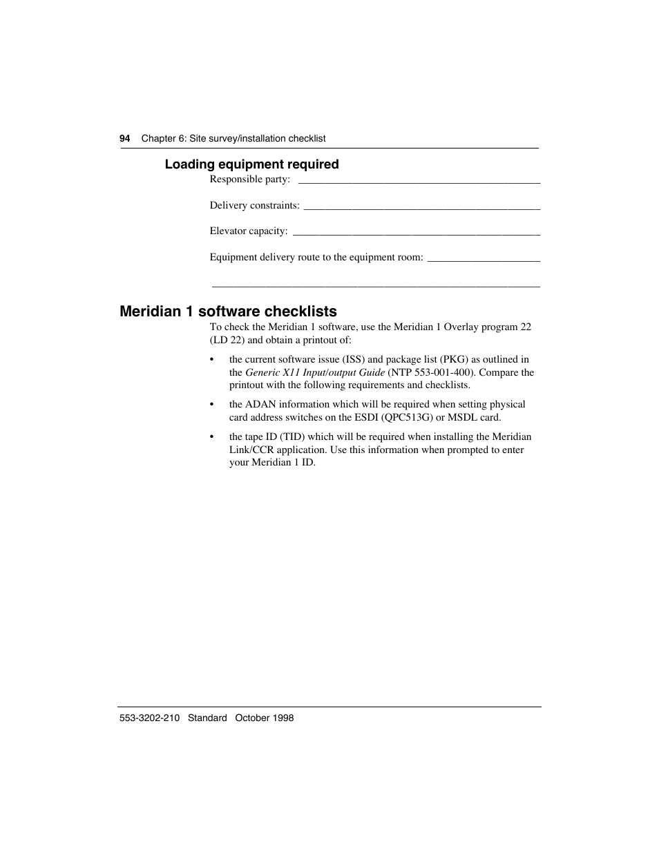 Meridian 1 software checklists | Meridian America Link/Customer Controlled Routing User Manual | Page 112 / 595