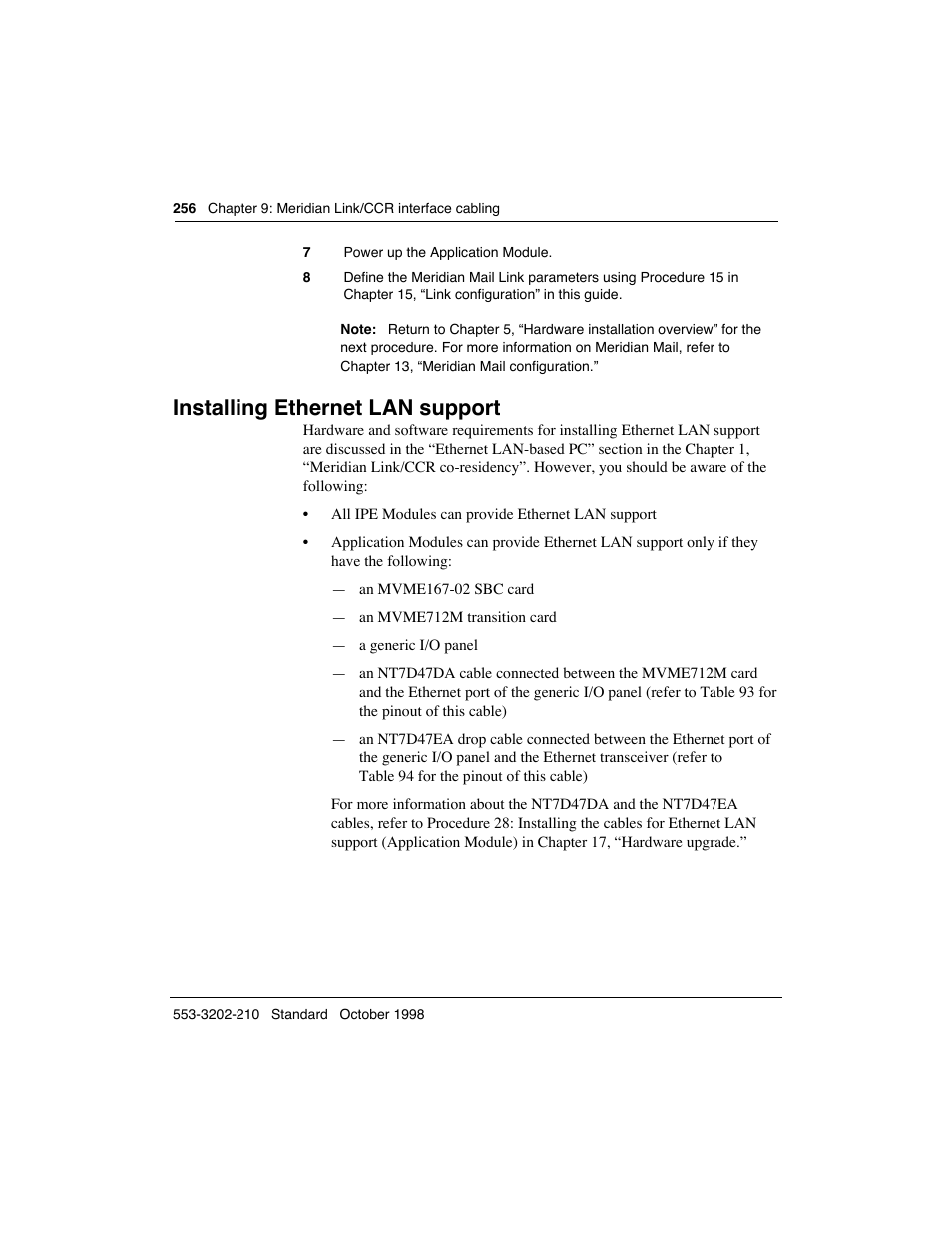 Installing ethernet lan support | Meridian America Link/Customer Controlled Routing User Manual | Page 274 / 595