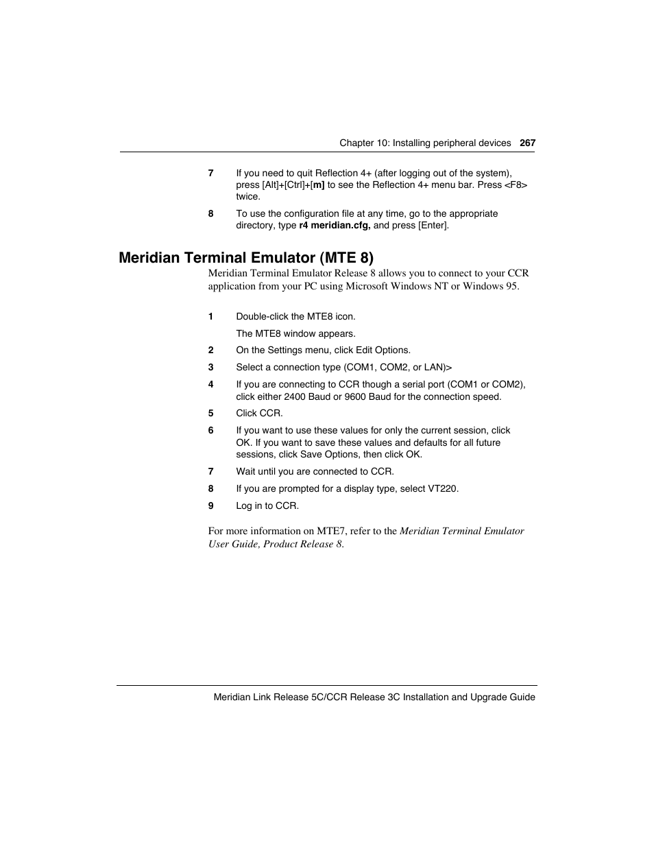 Meridian terminal emulator (mte 8) | Meridian America Link/Customer Controlled Routing User Manual | Page 285 / 595