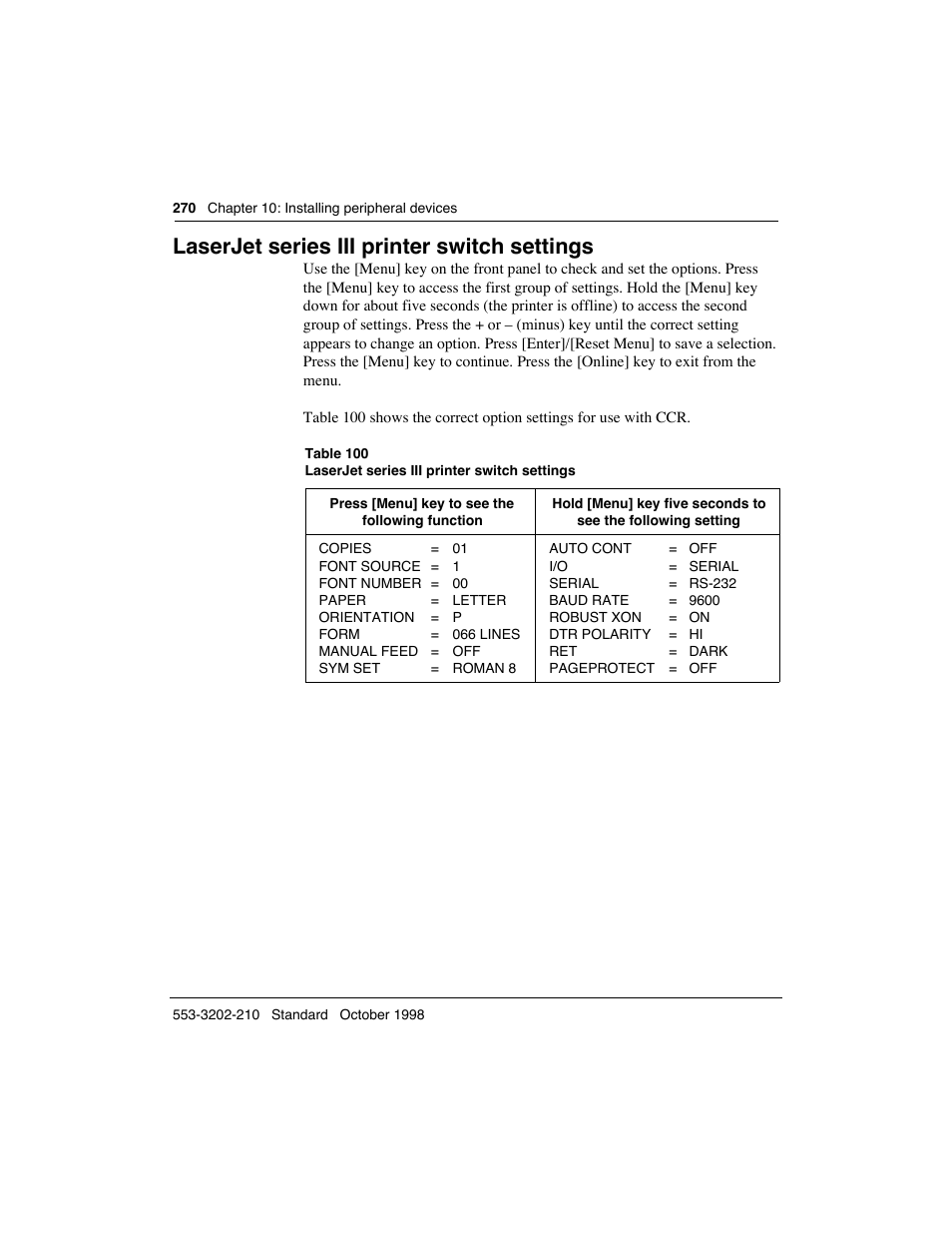 Laserjet series iii printer switch settings | Meridian America Link/Customer Controlled Routing User Manual | Page 288 / 595