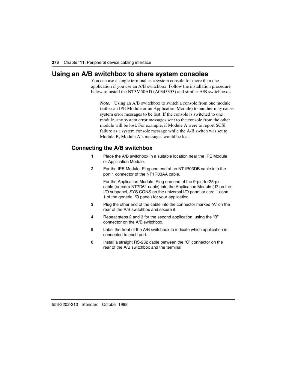 Using an a/b switchbox to share system consoles | Meridian America Link/Customer Controlled Routing User Manual | Page 294 / 595