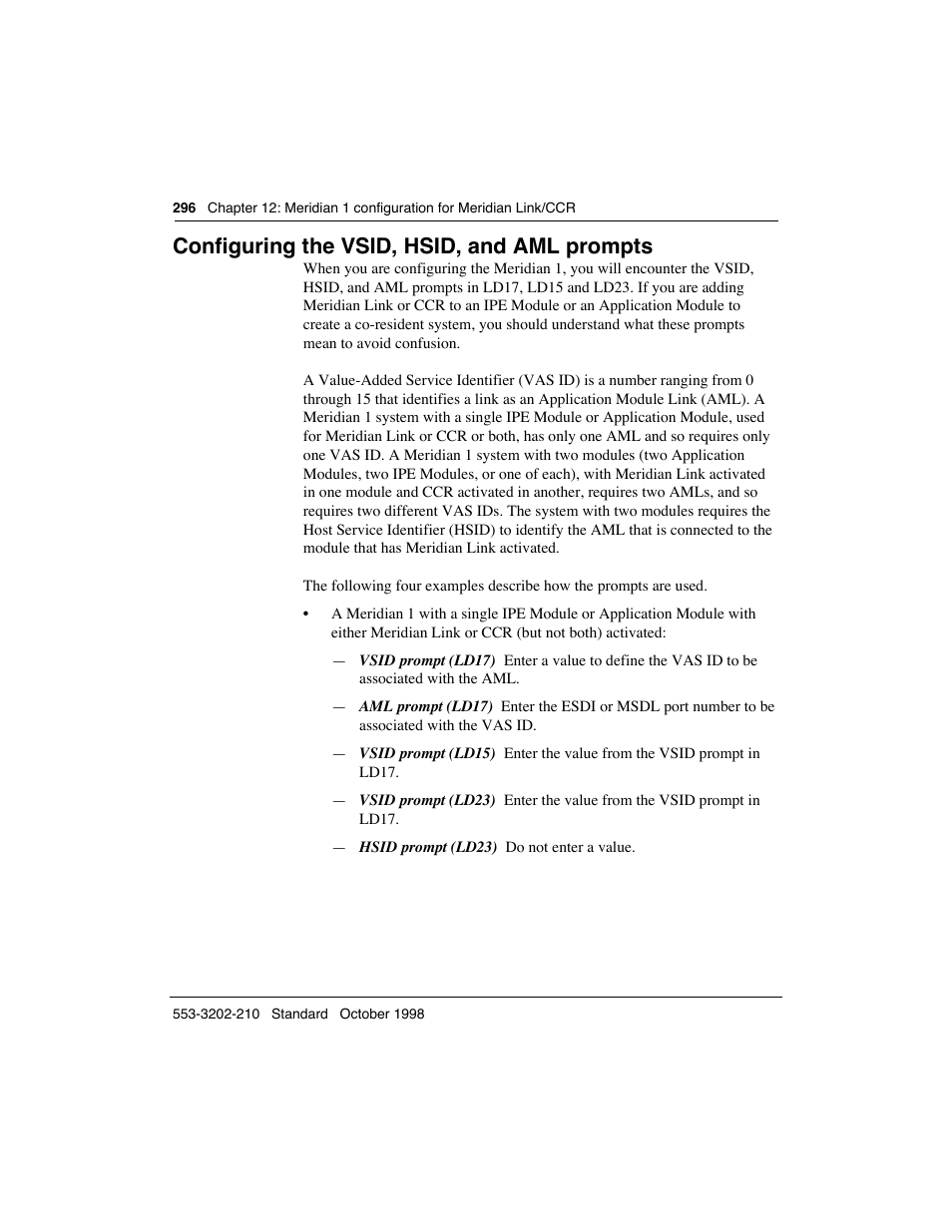 Configuring the vsid, hsid, and aml prompts | Meridian America Link/Customer Controlled Routing User Manual | Page 314 / 595