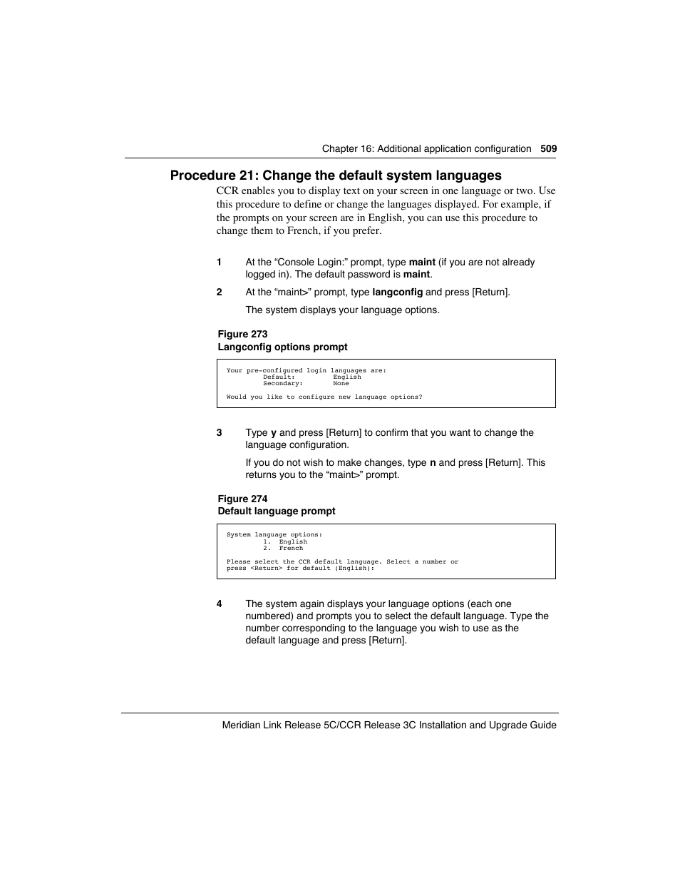 Procedure 21: change the default system languages | Meridian America Link/Customer Controlled Routing User Manual | Page 527 / 595