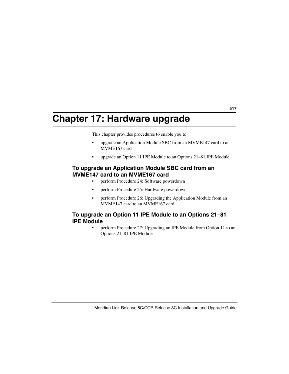 Chapter 17: hardware upgrade | Meridian America Link/Customer Controlled Routing User Manual | Page 535 / 595