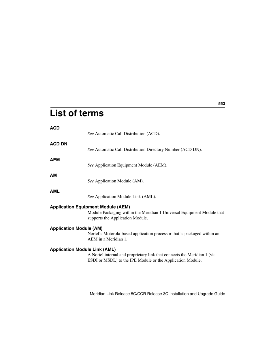 List of terms | Meridian America Link/Customer Controlled Routing User Manual | Page 571 / 595