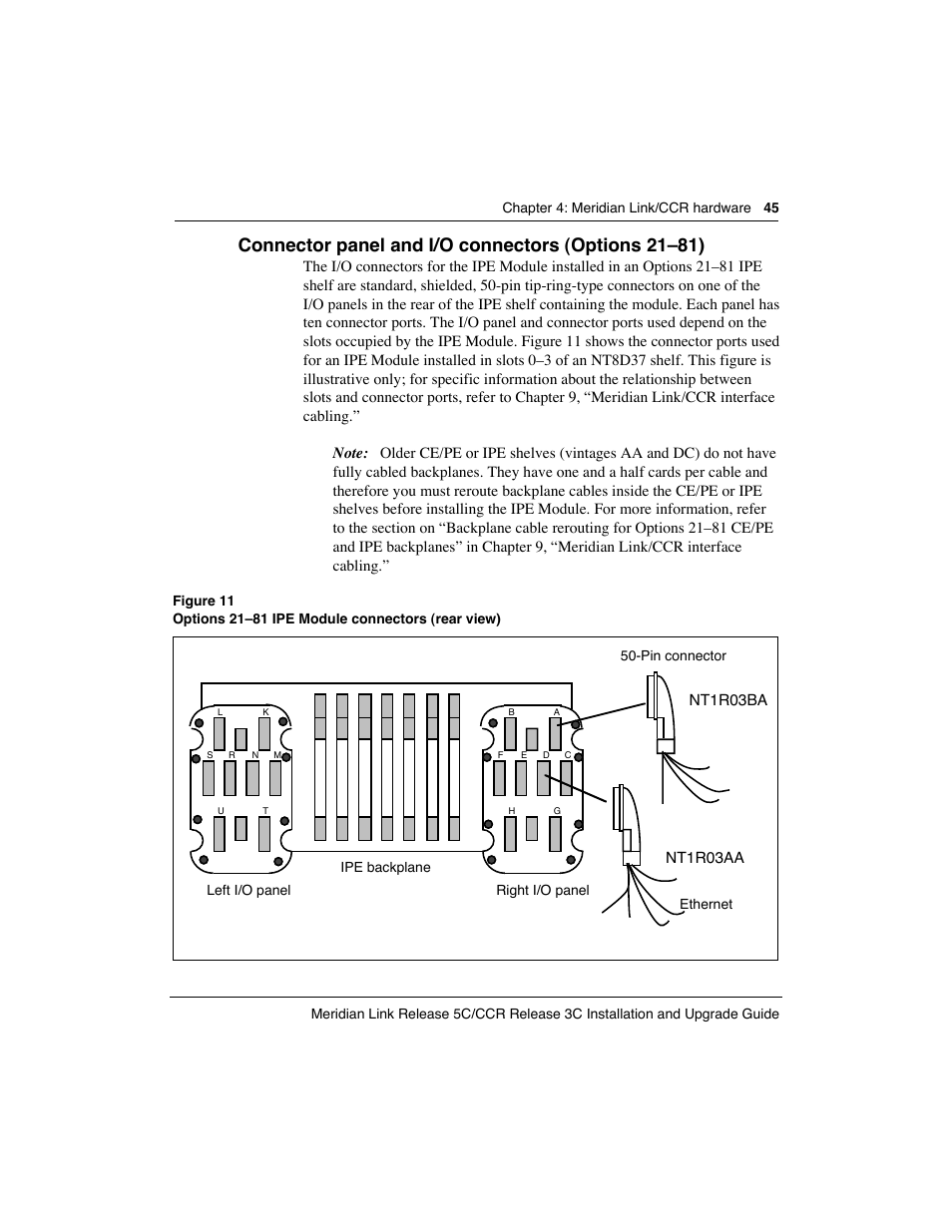 Connector panel and i/o connectors (options 21ð81) | Meridian America Link/Customer Controlled Routing User Manual | Page 63 / 595