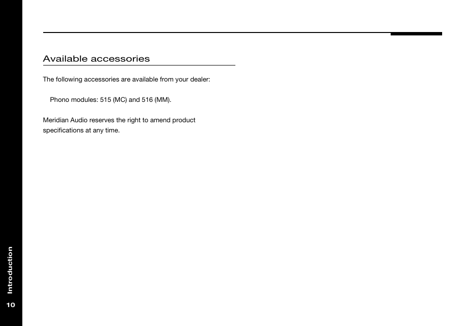 Accessories, 515 (mc), 516 (mm) | Available accessories | Meridian America 541 User Manual | Page 16 / 72