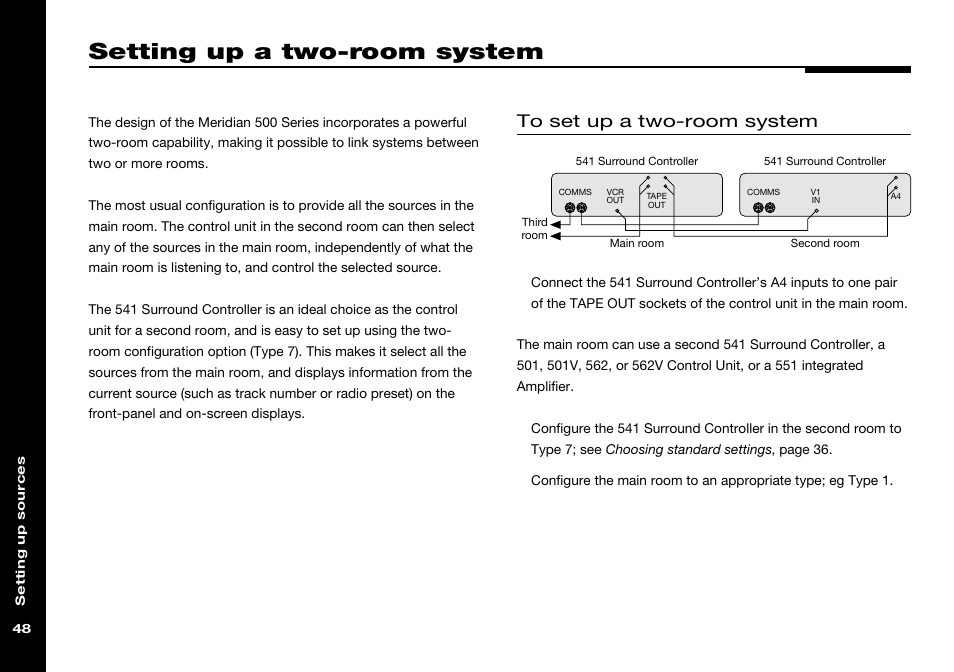 Setting up a two-room system, Two-room system, Two-room system, setting up | Meridian America 541 User Manual | Page 54 / 72