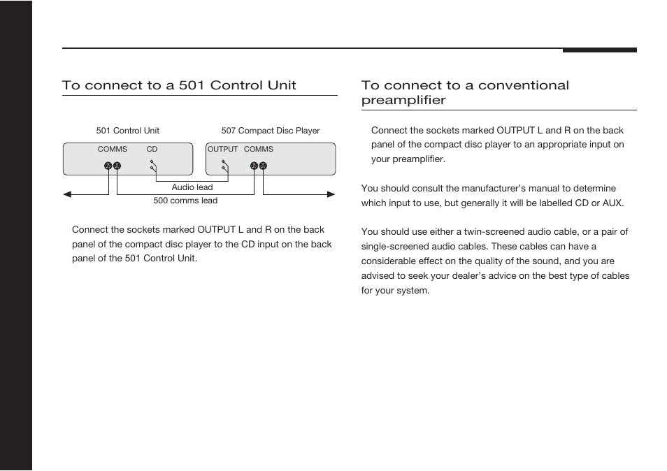 Connecting audio, A 501 control unit, A conventional preamplifier | Meridian America 507 User Manual | Page 25 / 39