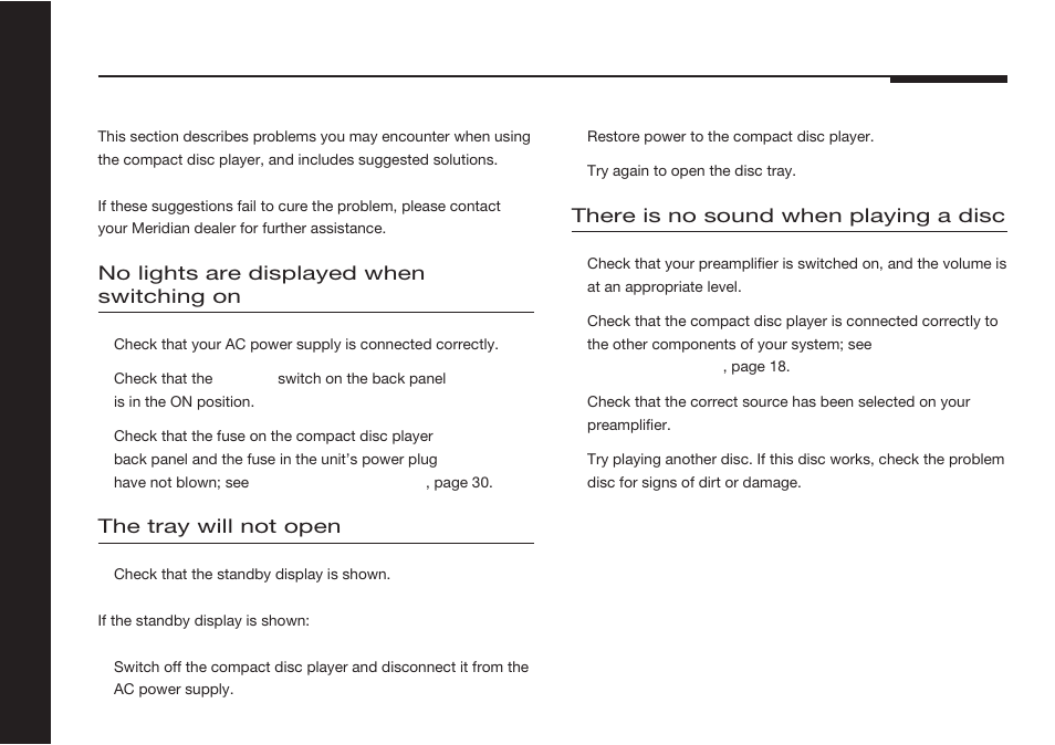 Troubleshooting | Meridian America 507 User Manual | Page 33 / 39