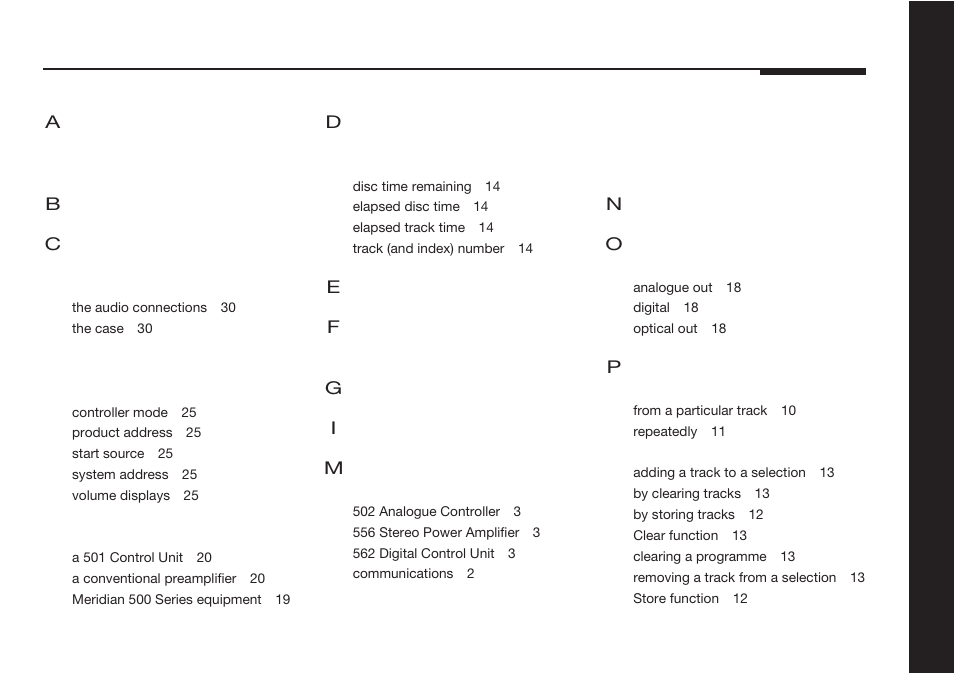 Index | Meridian America 507 User Manual | Page 38 / 39