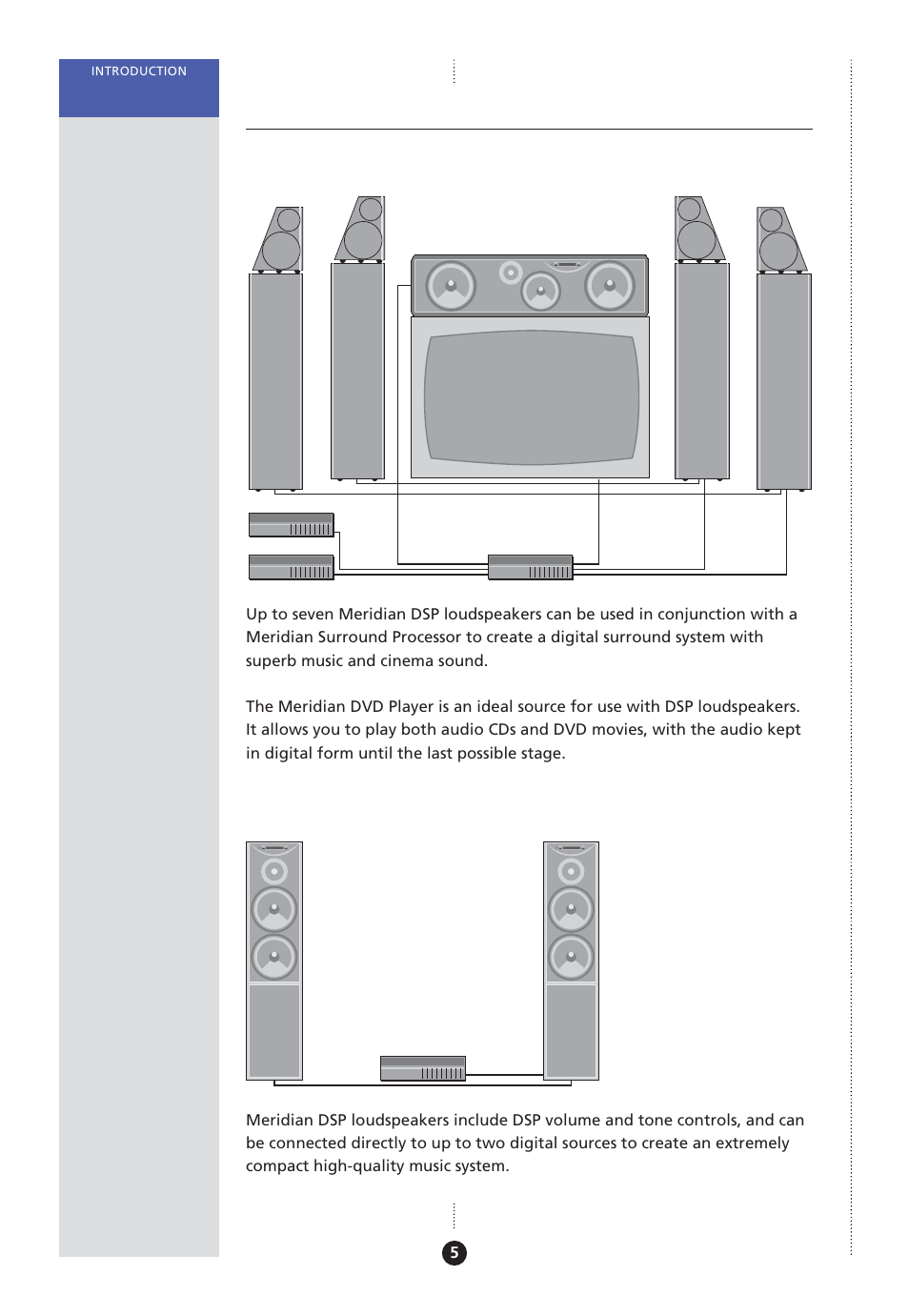 Sample configurations, Meridian digital music system, Meridian digital theatre | Meridian America Meridian DSP User Manual | Page 10 / 49