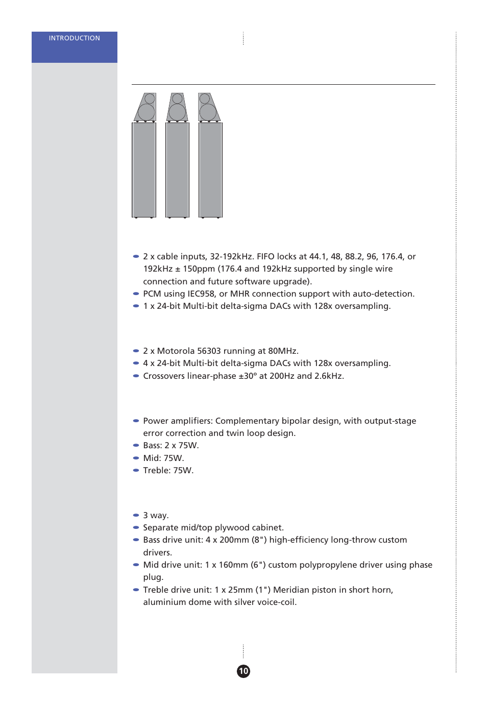 Specification – dsp6000 and dsp6000c, Dsp6000 and dsp6000c, Digital inputs and outputs | Signal processing, Output stages, Acoustic | Meridian America Meridian DSP User Manual | Page 15 / 49