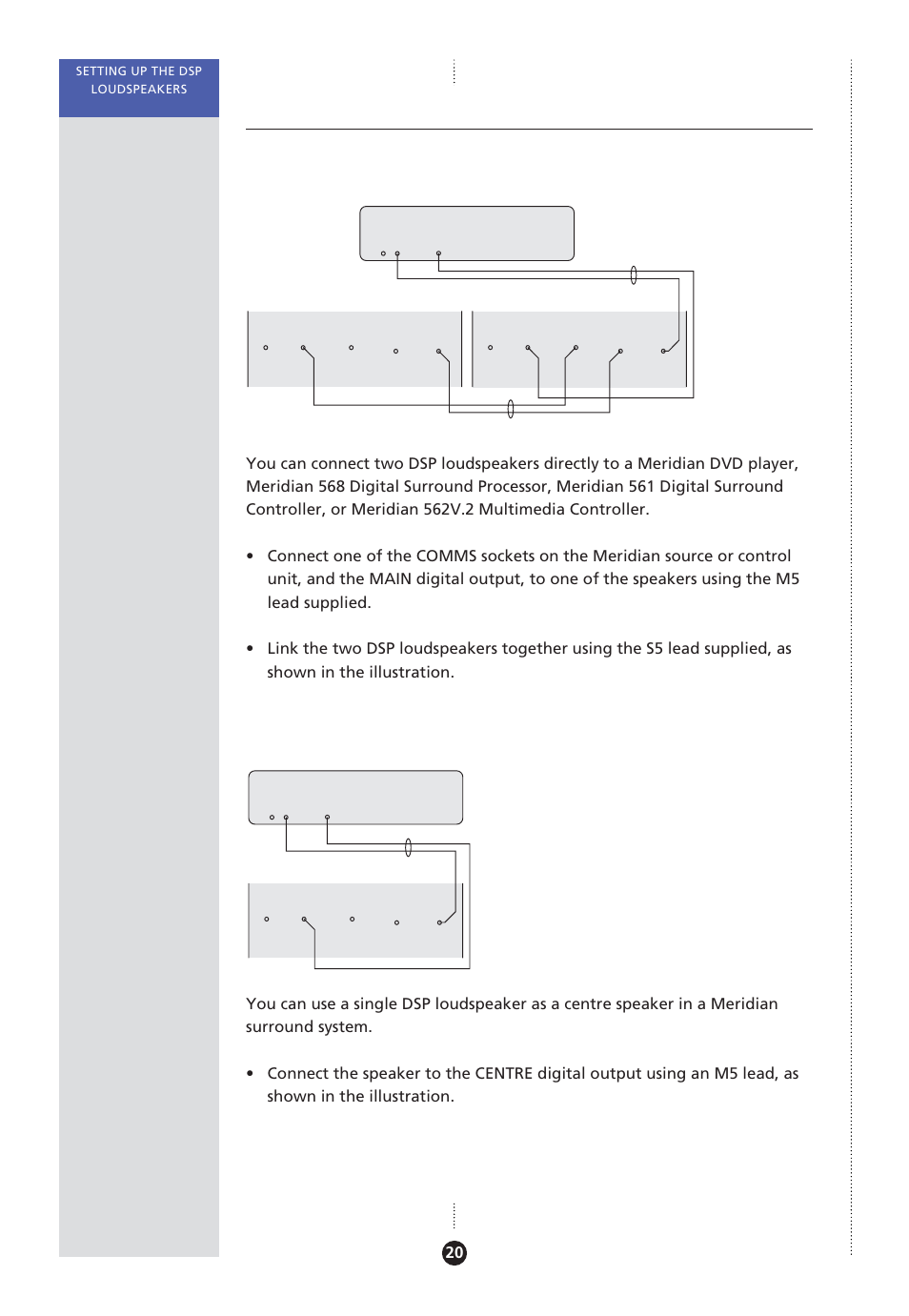 Connecting to other equipment, Centre speaker, connecting | Meridian America Meridian DSP User Manual | Page 25 / 49