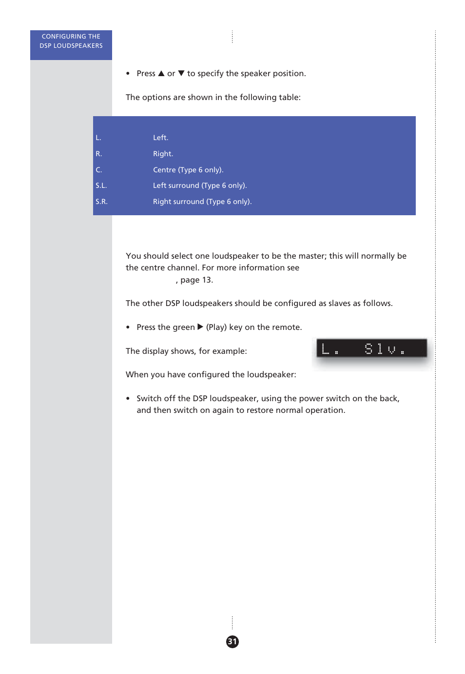 Master, selecting, L. slv | Meridian America Meridian DSP User Manual | Page 36 / 49