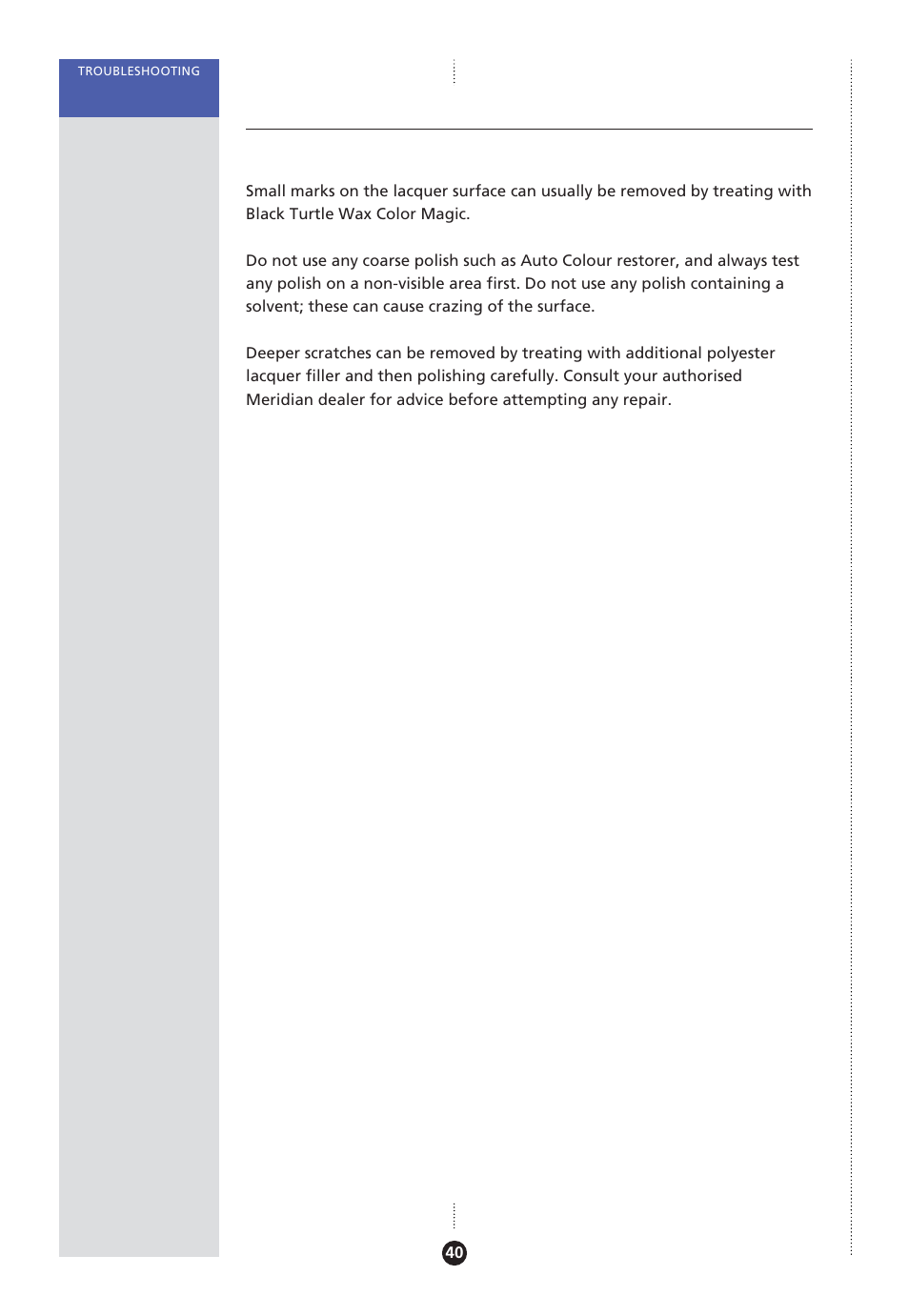 Cleaning, Polishing, Service and guarantee | Meridian America Meridian DSP User Manual | Page 45 / 49