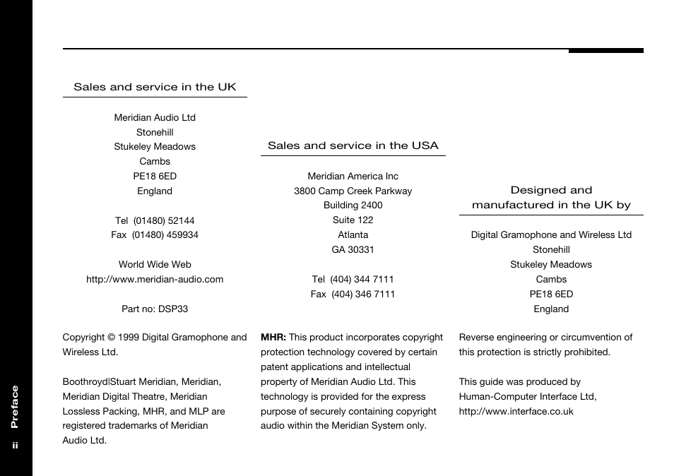 Meridian America DSP33 User Manual | Page 3 / 47
