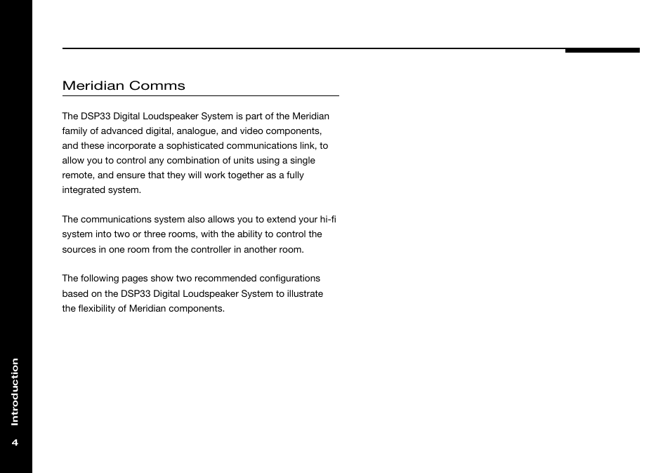 Communications, Meridian comms | Meridian America DSP33 User Manual | Page 9 / 47