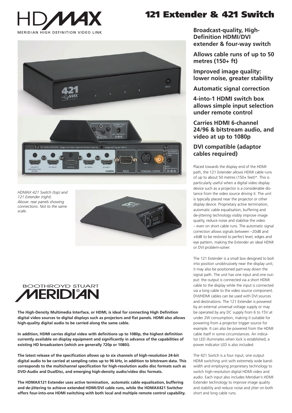 Meridian America hdmax 421 User Manual | 2 pages