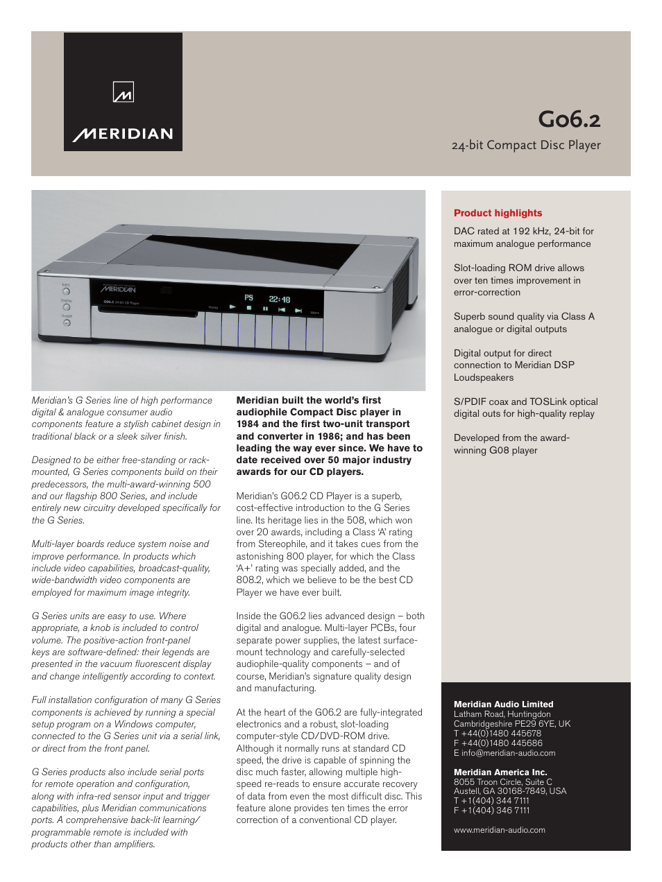 Meridian America G06.2 User Manual | 2 pages