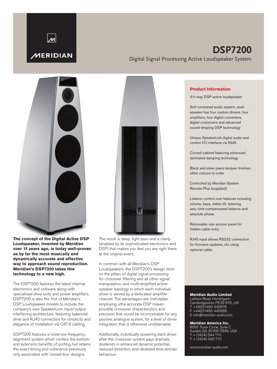 Meridian America DSP7200 User Manual | 2 pages