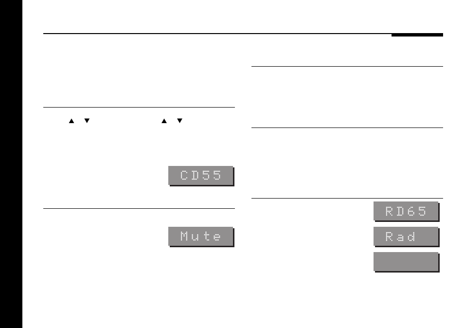 Adjusting the volume and changing the display, Changing the display, Display | Muting the sound, Muting, Restoring, Changing, Adjusting the volume and changing the, Cd55, Mute | Meridian America 562V.2 User Manual | Page 17 / 61