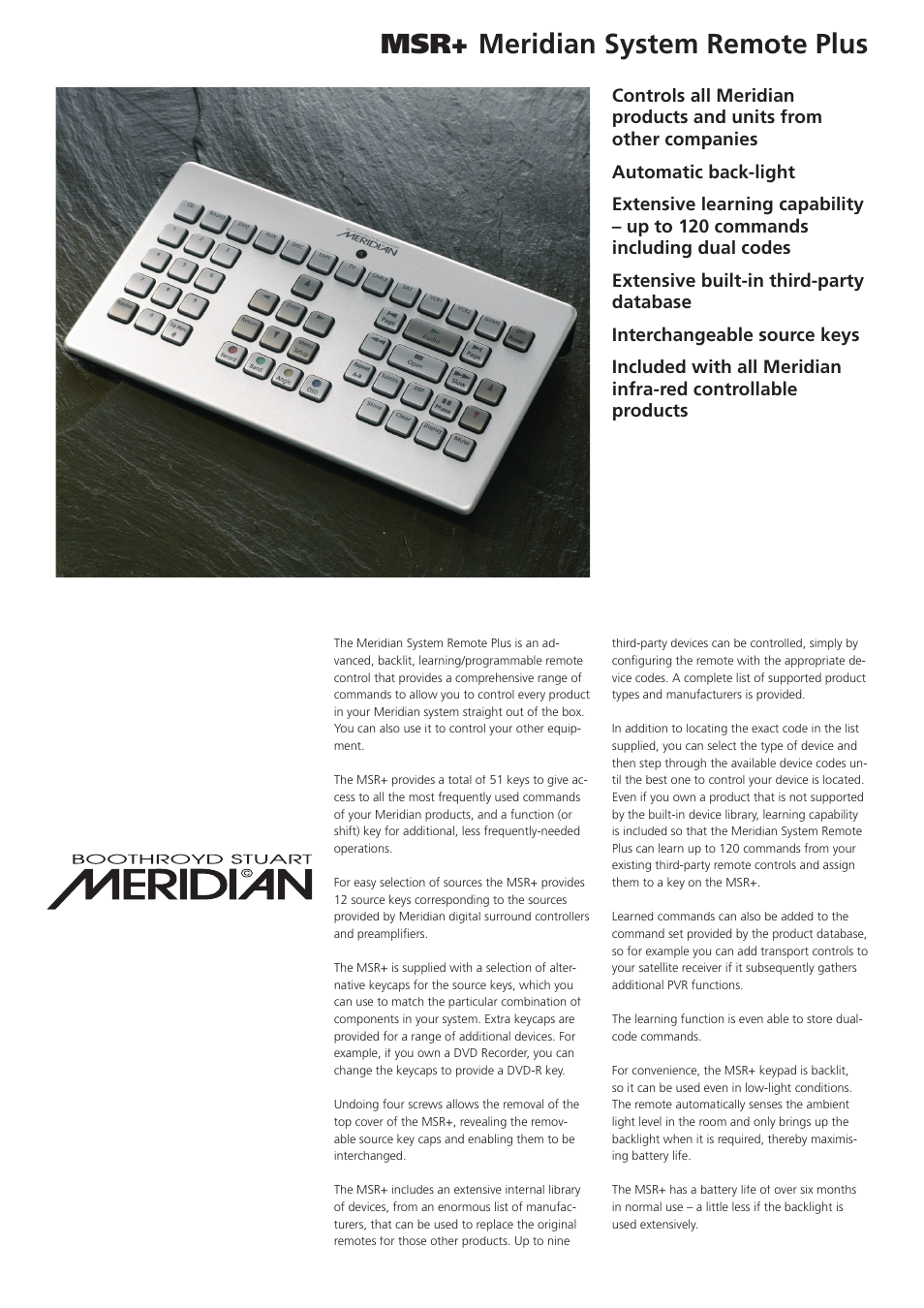 Meridian America MSR+ User Manual | 2 pages