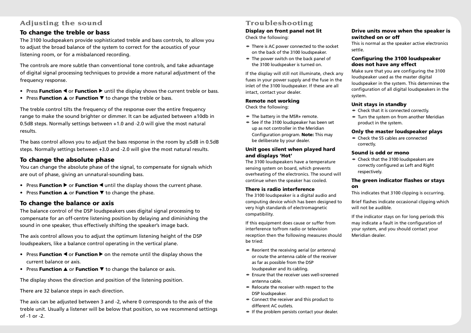 Adjusting the sound | Meridian America 3100 User Manual | Page 15 / 16