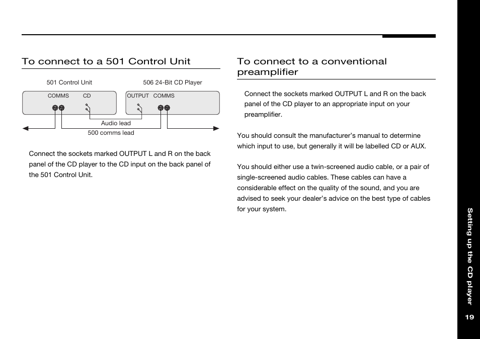 To a 501 control unit, To a conventional preamplifier | Meridian America 506 User Manual | Page 24 / 31