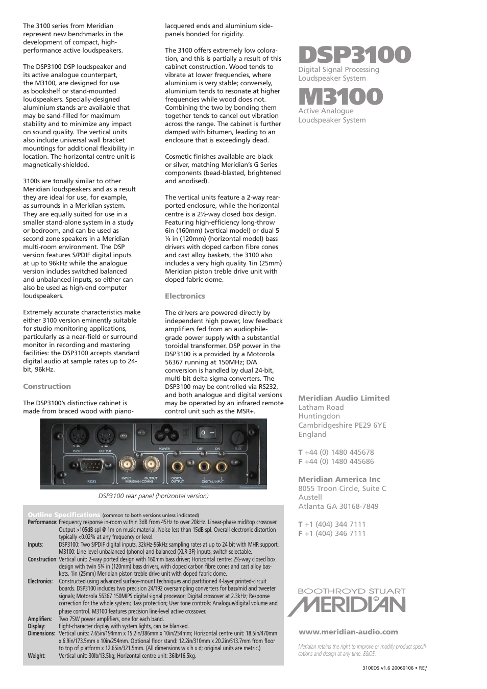 Dsp3100, M3100 | Meridian America M3100 User Manual | Page 2 / 2