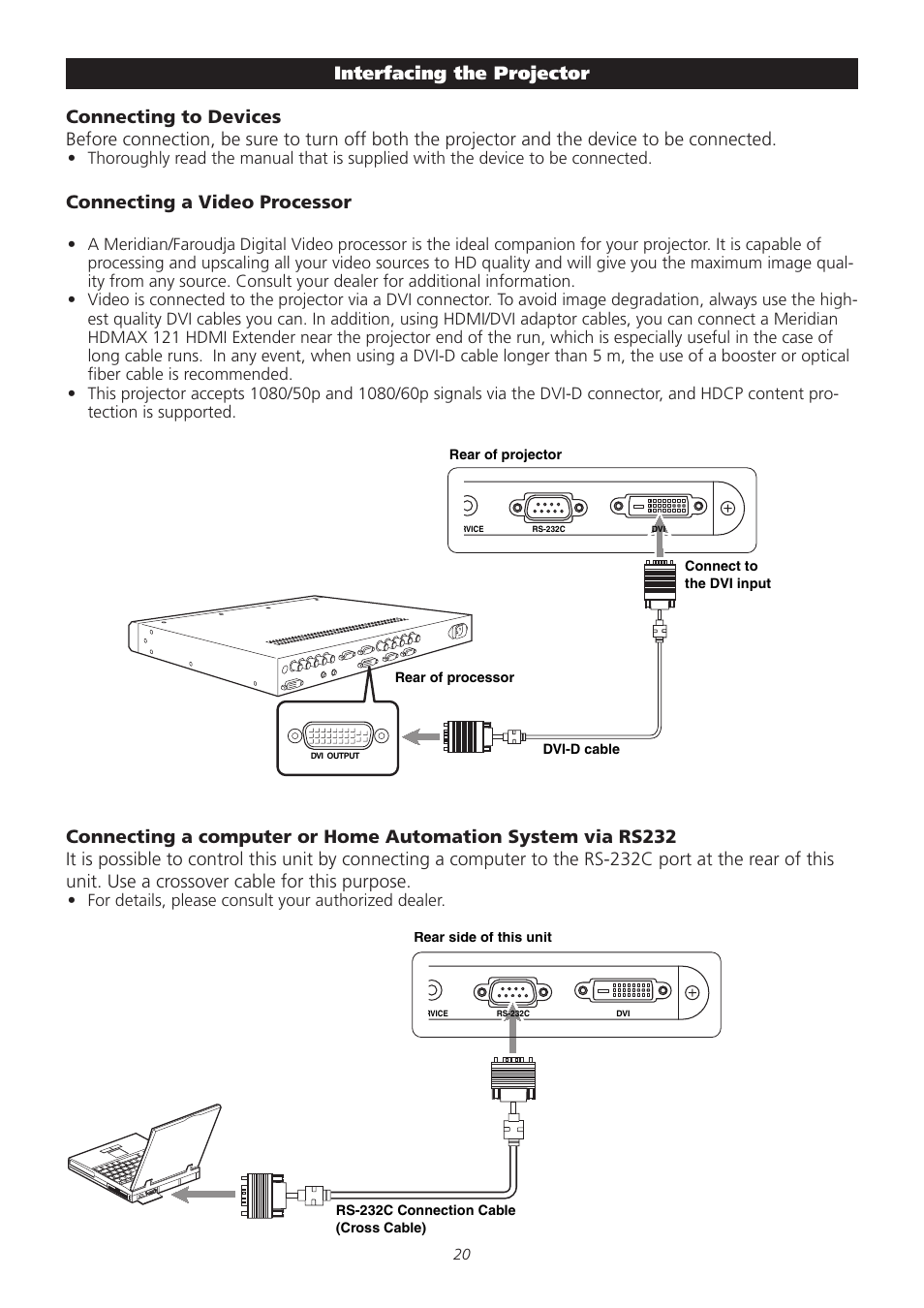 Connecting a video processor, Interfacing the projector | Meridian America D-ILA 1080MF1 User Manual | Page 20 / 38