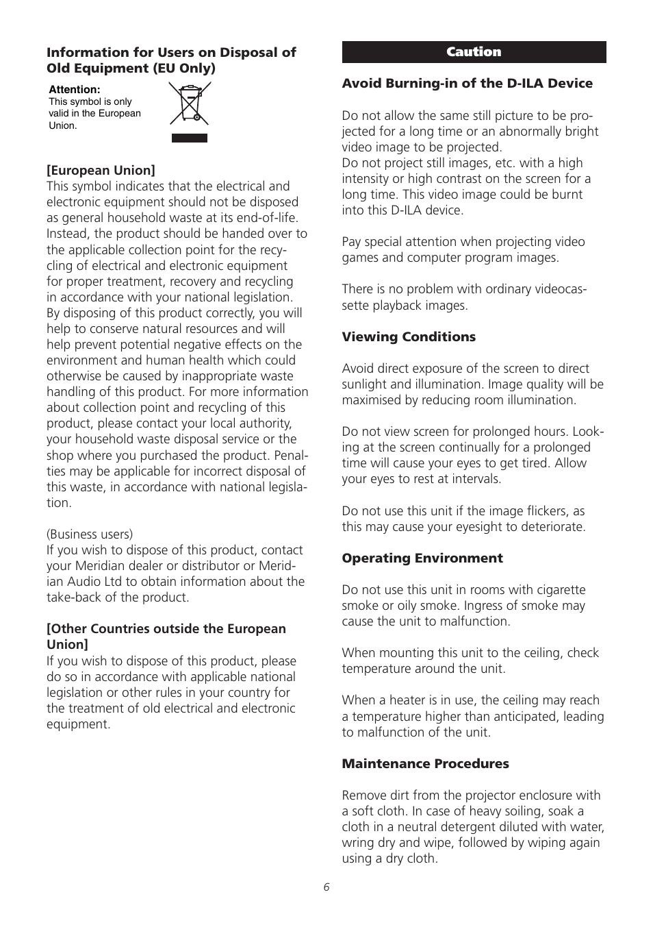 Meridian America D-ILA 1080MF1 User Manual | Page 6 / 38