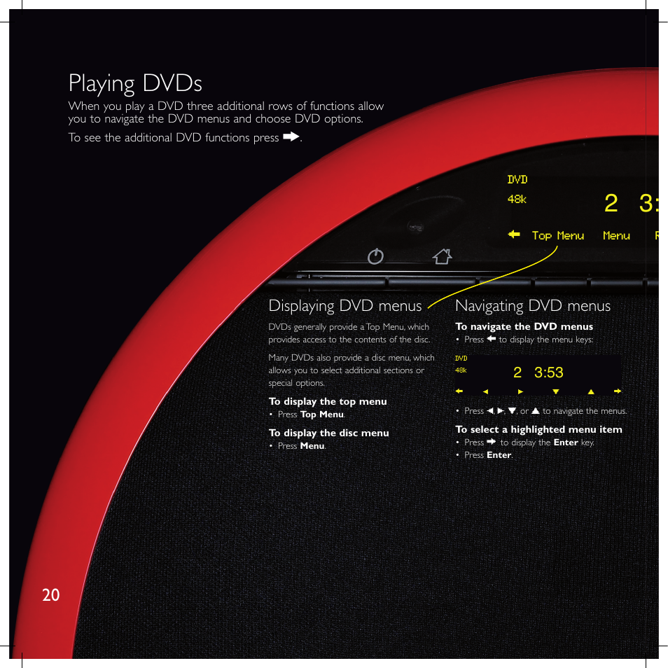 Playing dvds, Displaying dvd menus, Navigating dvd menus | Meridian America F80 User Manual | Page 25 / 45