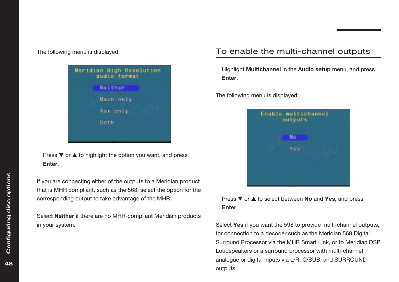 Multi-channel outputs, enabling | Meridian America 598 User Manual | Page 55 / 87