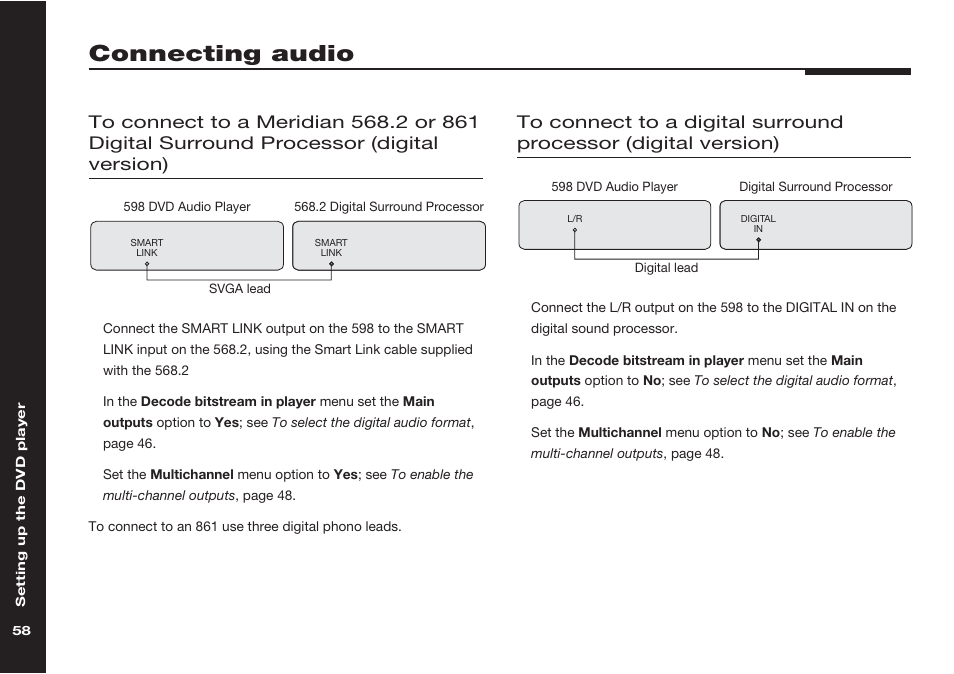 Connecting audio, Audio | Meridian America 598 User Manual | Page 65 / 87