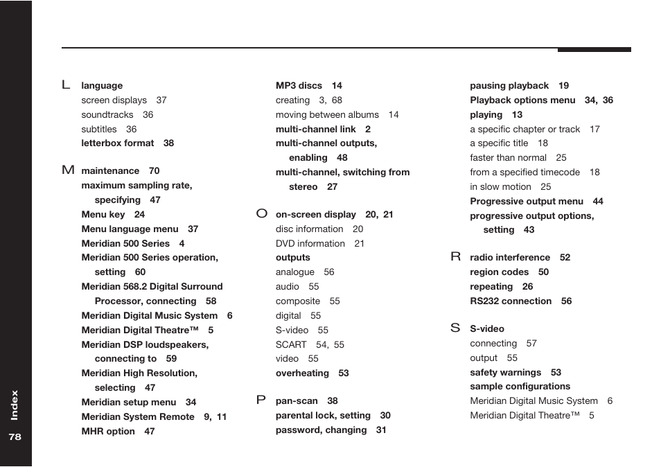 Language, Outputs, S-video | Sample configurations | Meridian America 598 User Manual | Page 85 / 87