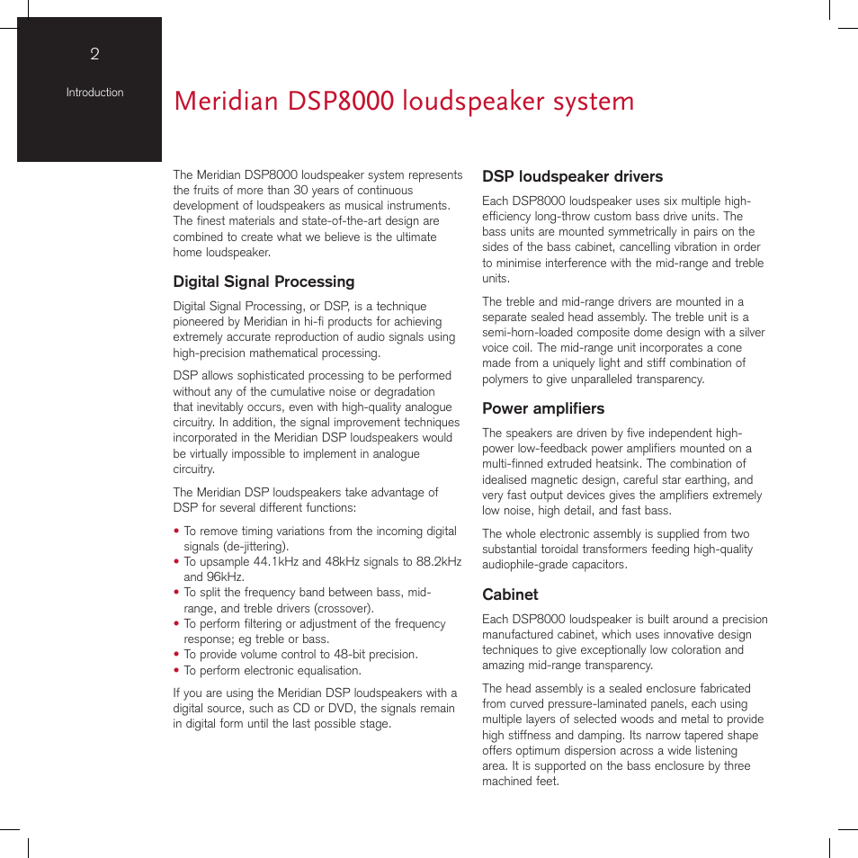 Meridian dsp8000 loudspeaker system | Meridian America DSP8000 User Manual | Page 6 / 40