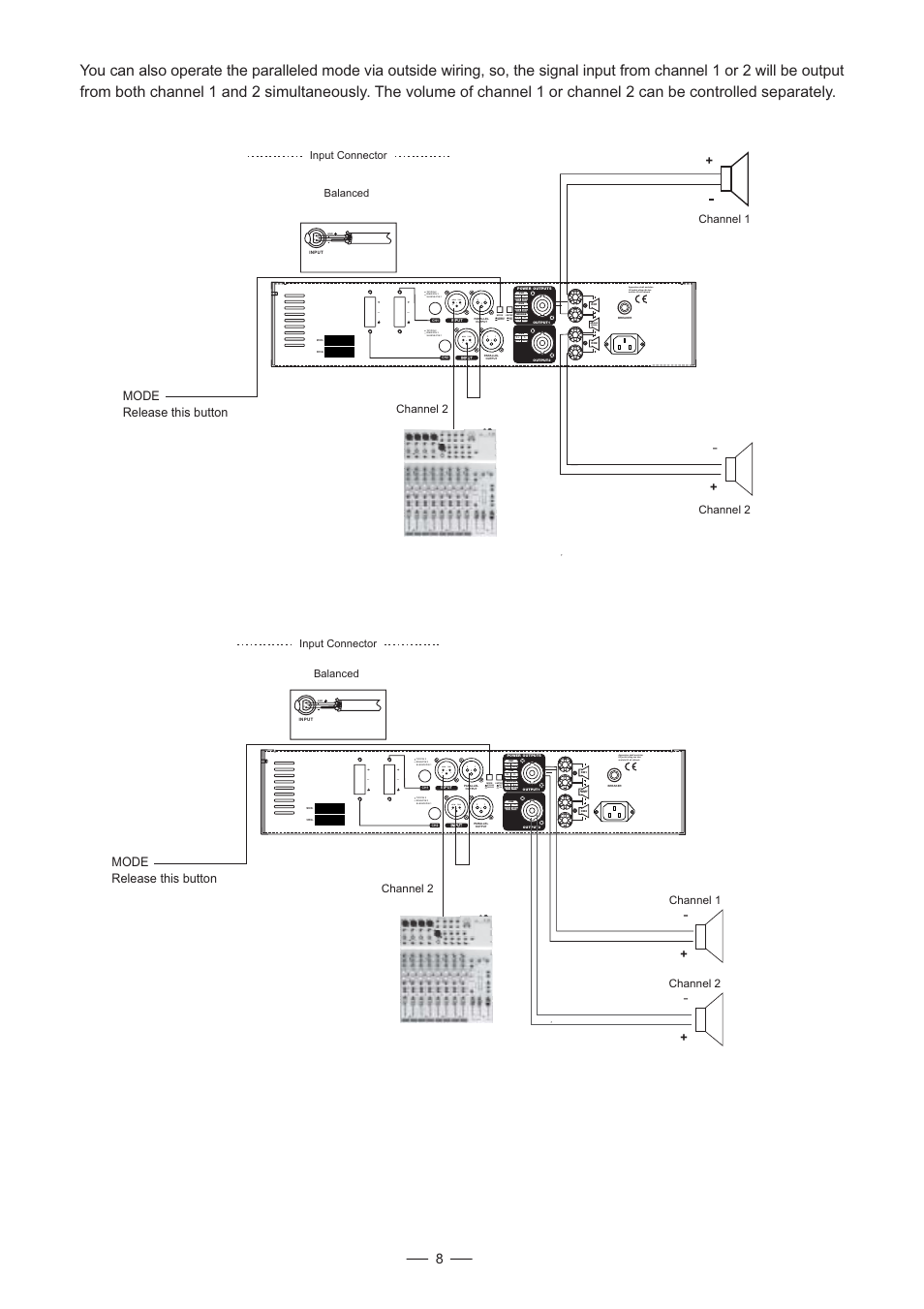 Bridge mono, Bridge stereo, Off on | Mode release this button | Mistral 900 User Manual | Page 9 / 14