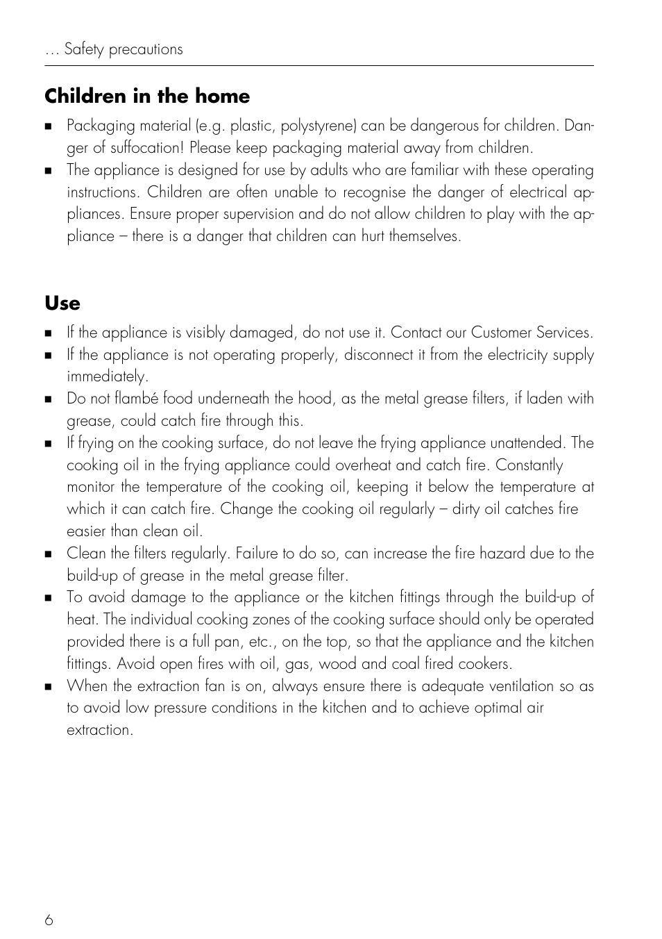 Children in the home, Children in the home use | Mistral V ZUG LTD User Manual | Page 6 / 24